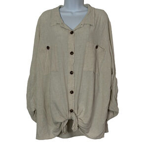 Arula Womens Top Size B Beige Button Up Shirt Tie Front